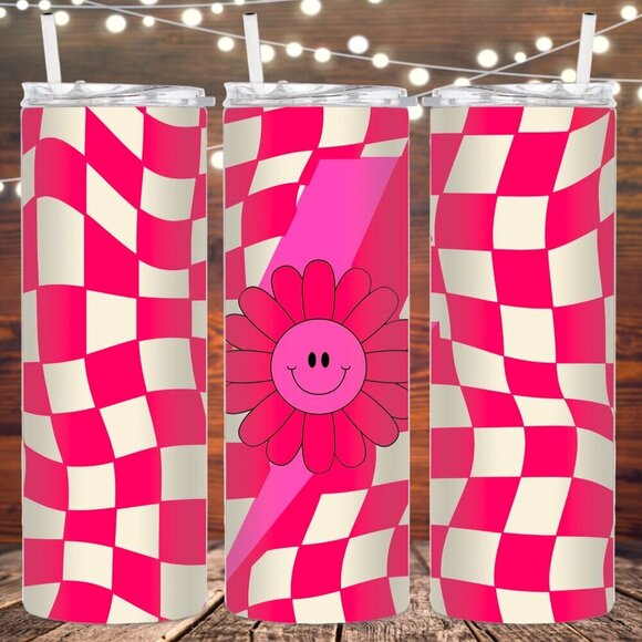 handmade Other - Pink Checkered Retro Metal Insulated Tumbler